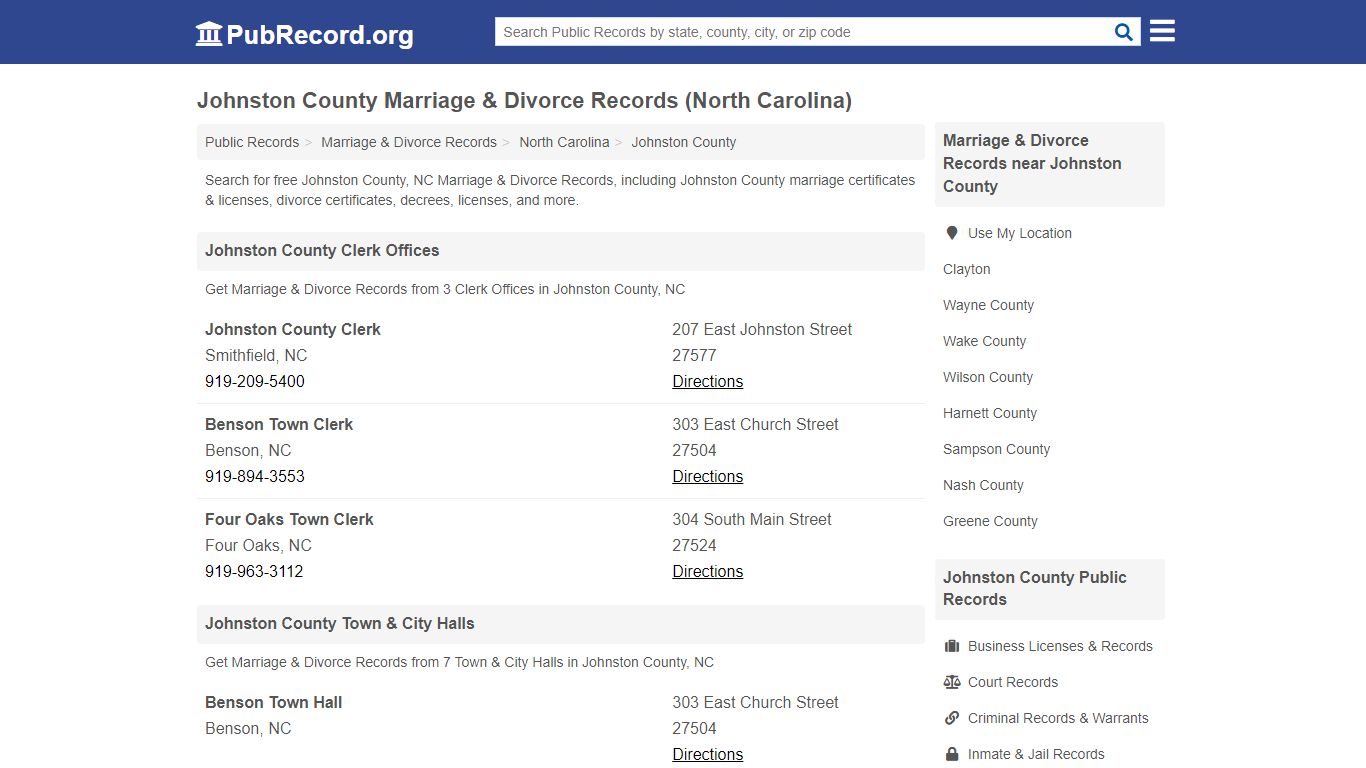 Johnston County Marriage & Divorce Records (North Carolina)